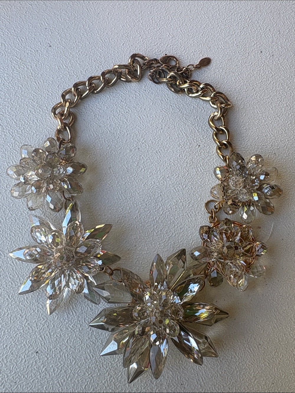 Gold-Tone Clear Crystal Flower Statement Necklace